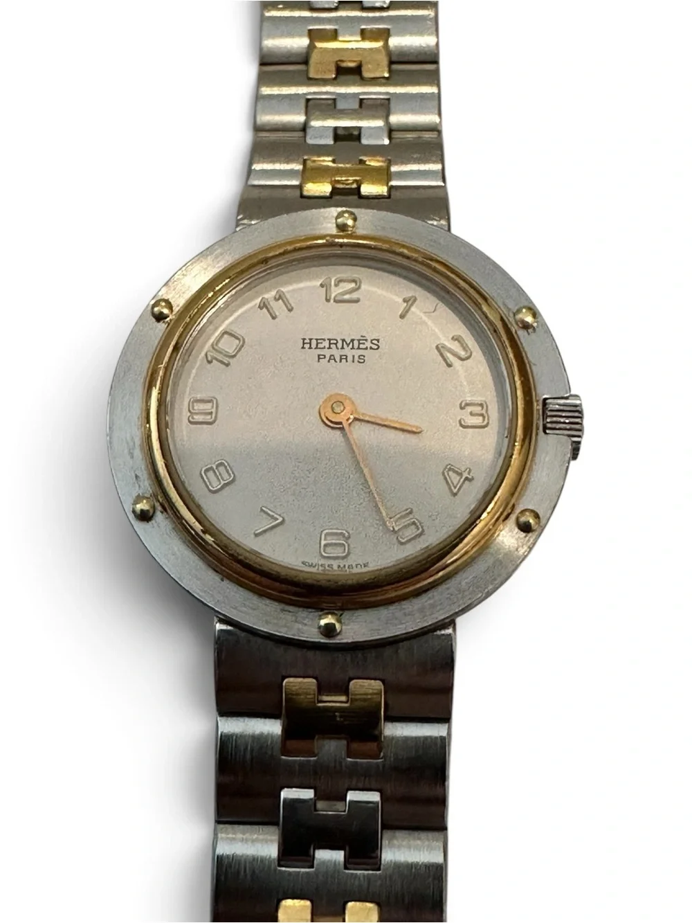 Vintage Hermès Profile Two Tone H Link Swiss Quartz Watch w/ Box